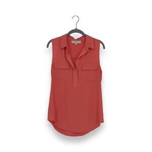 LOFT Coral Orange Sleeveless Popover Collared Blouse Shirt Top